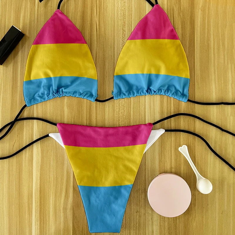 Sexy Rainbow Printed Bikini Women`s Swimsuit Female Swimwear Woman Mini Thong Bikinis Set Bather Beachwear Swimming for Bathing