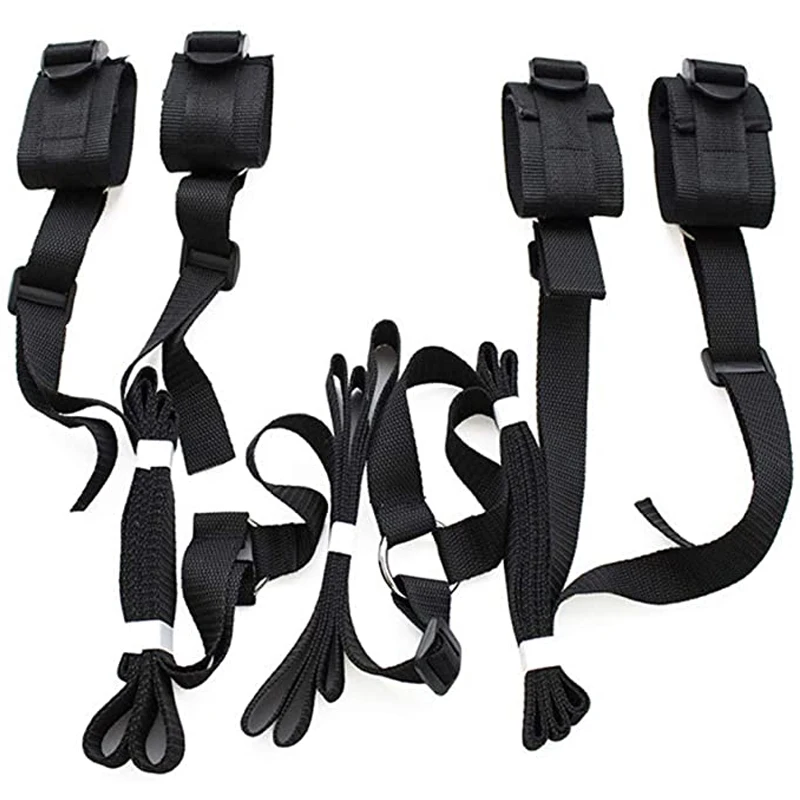 Handcuffs Bondage Set Bed BDSM Bondage Restraint Strap System Adults Wrists & Ankle Cuffs Erotic Sex Toy for Woman Couples Slave