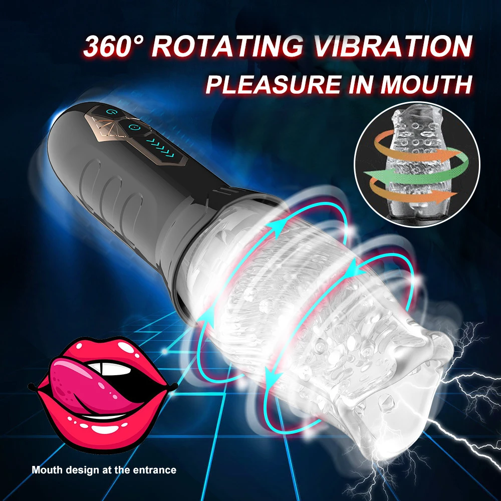 Automatic Electric 360° Rotating Sucking Male Blowjob Piston Masturbator Cup Vagina Real Oral Vibrator Sex Toys for Adults Men