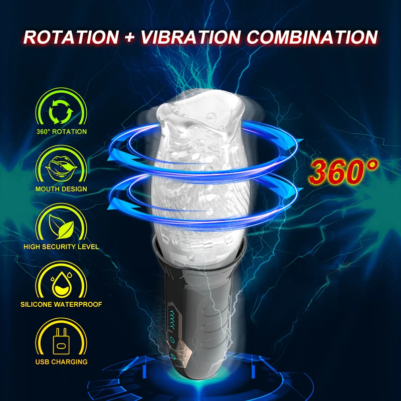 Automatic Electric 360° Rotating Sucking Male Blowjob Piston Masturbator Cup Vagina Real Oral Vibrator Sex Toys for Adults Men